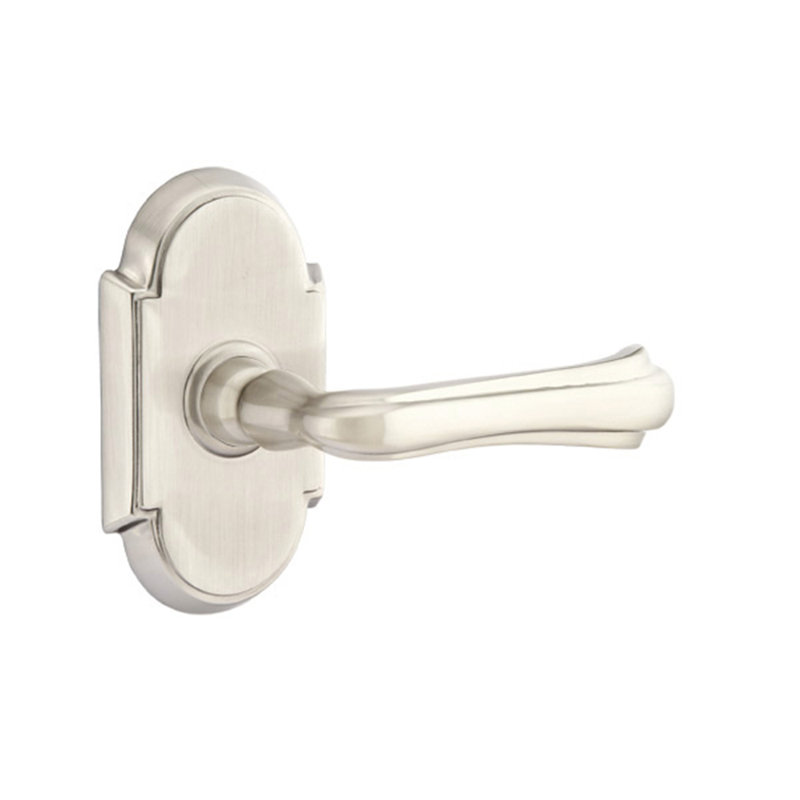 Wembley Flat Privacy (Bed & Bath) Door Lever with Arch Rosette, Satin Nickel, Left