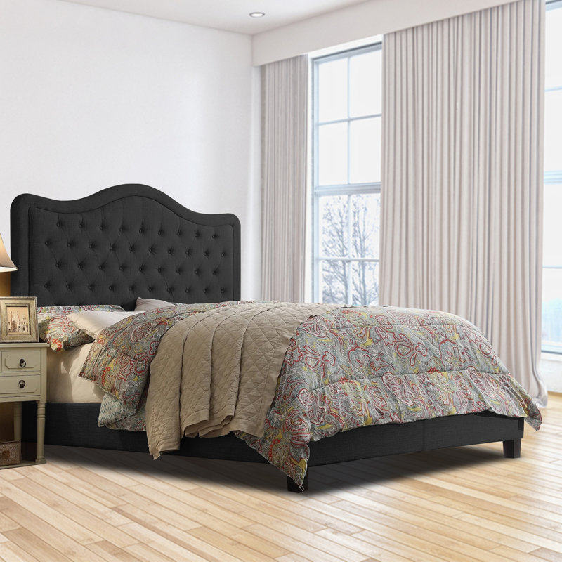 Fabric Upholstered Bed Frame with Adjustable Headboar,Wood Slat Support, Button Tufted Platform Bed, Twin, Black