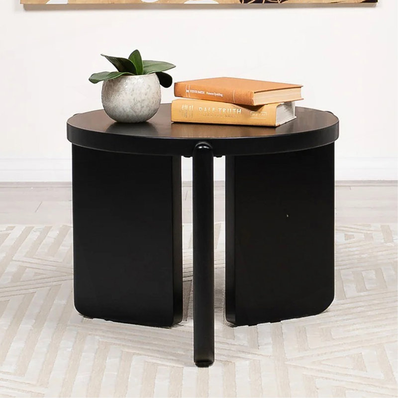 Table de bout ronde en bois, noir