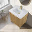 Ensemble de meuble-lavabo autoportant simple 30 po Tavoleto en chêne ensoleillé avec plateau en pierre de Carrare-94514450-94514452