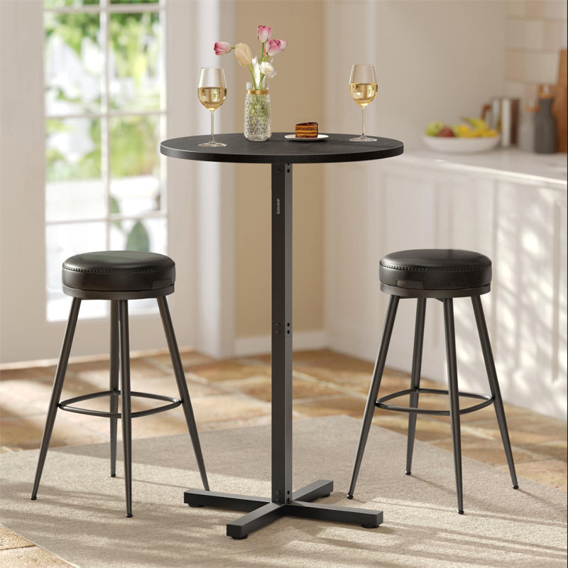 41.1''H High Top Bar Pub Round Cocktail Table  with Metal Frame and Cross Base, Black
