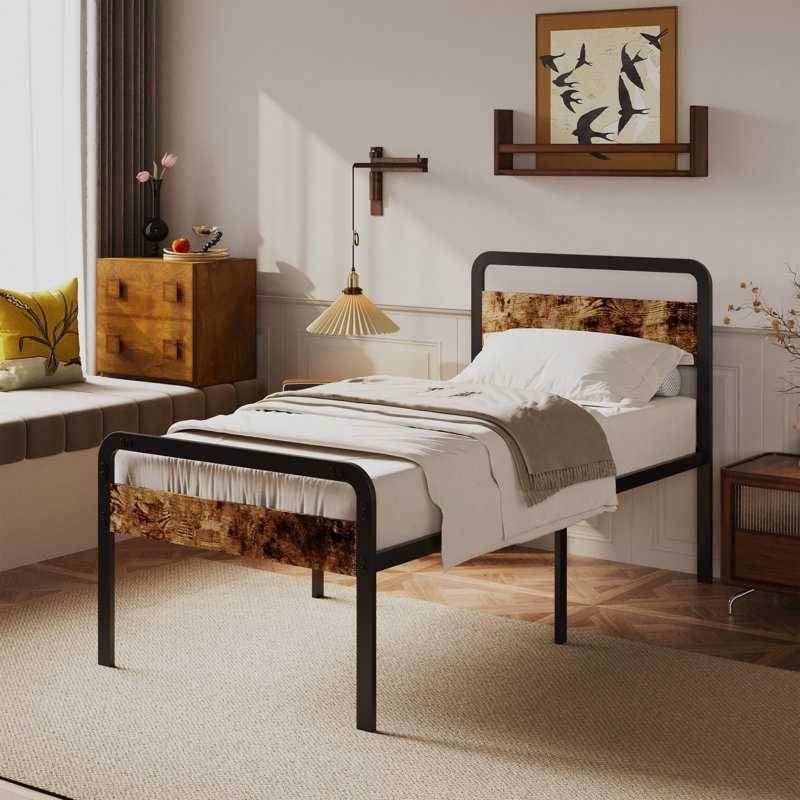 18 Inch Bed Frame with Wood Headboard and Footboard, Twin
