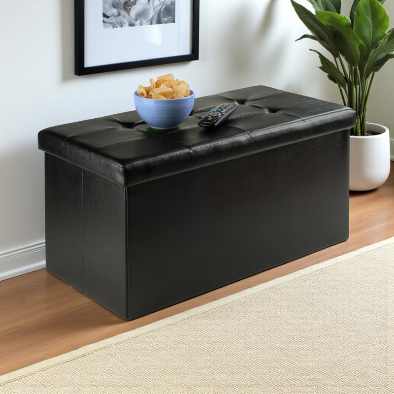 Repose-pieds moderne en simili cuir Aniyia avec finition noire, l 29,92 po x P 14,8 po x H 14,96 po, Noir