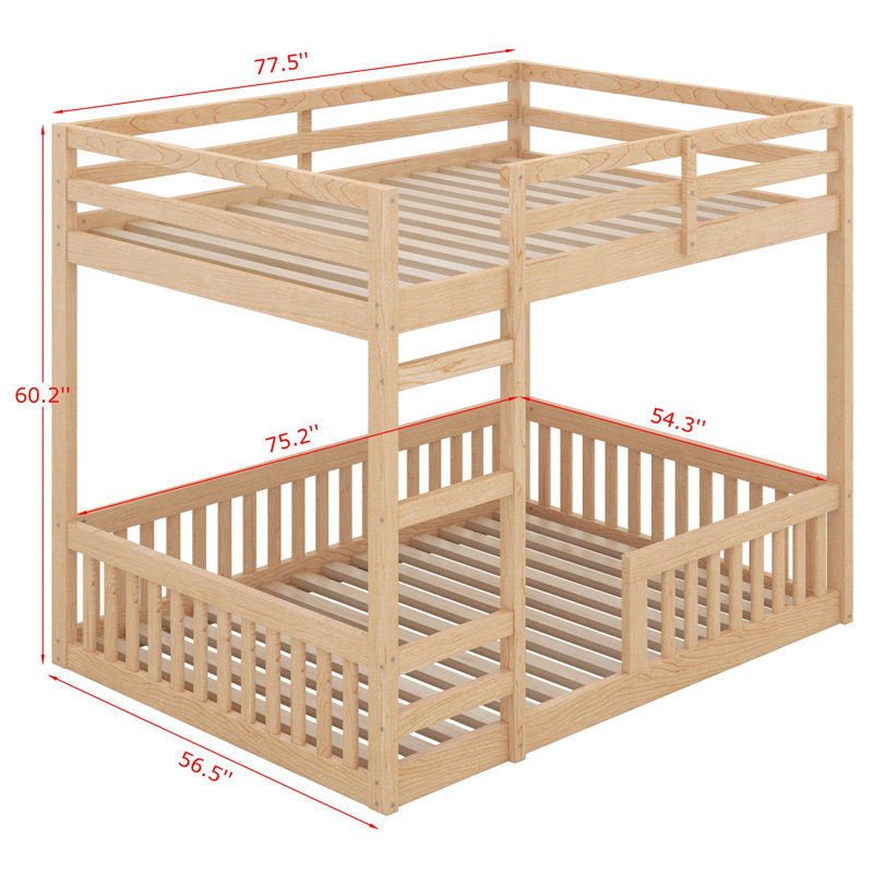 Full Over Full Wood Bunk Bed With Ladder And Guardrails, Solid Wood Bed Frame For Bedroom, Guest Room, Natural