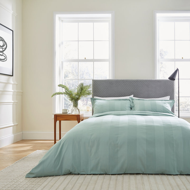 Serra Dobby Stripe Cotton Duvet Cover Set, Kingsize Duvet Cover + 2 Standard Pillowcases
