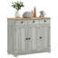 Buffet de comptoir en bois massif, armoire de rangement pour la cuisine, armoire à café avec 3 tiroirs, portes et tablette réglable, gris clair vieilli-2068528509