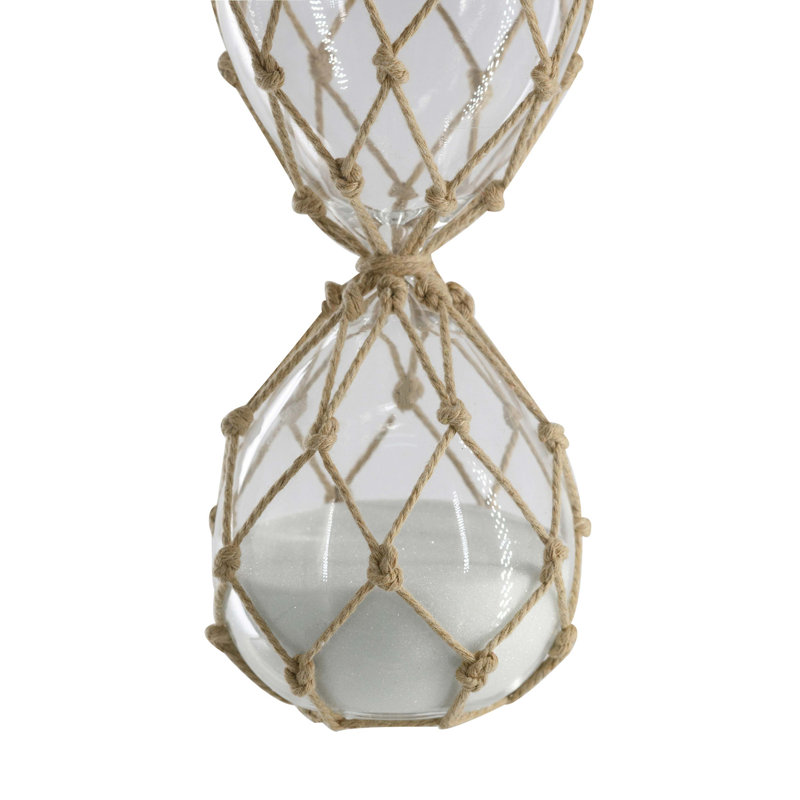 Sablier transparent avec sable blanc et filet de coton brun clair, 1, H 10 po x l 3,8 po x P 3,8 po