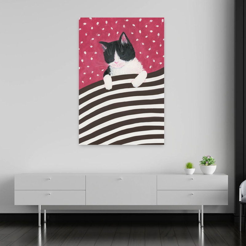 «Tuxedo Cat Dreaming Peaceful Whimsical Contemporary», reproduction d'art murale, 60" H x 40" W