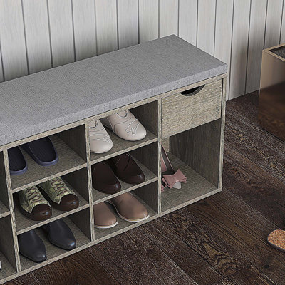 Shoe Storage Bench, Entryway Bench with Padded Cushion, Drawer and Open Compartments, 3 Tier Shoe Rack Bench