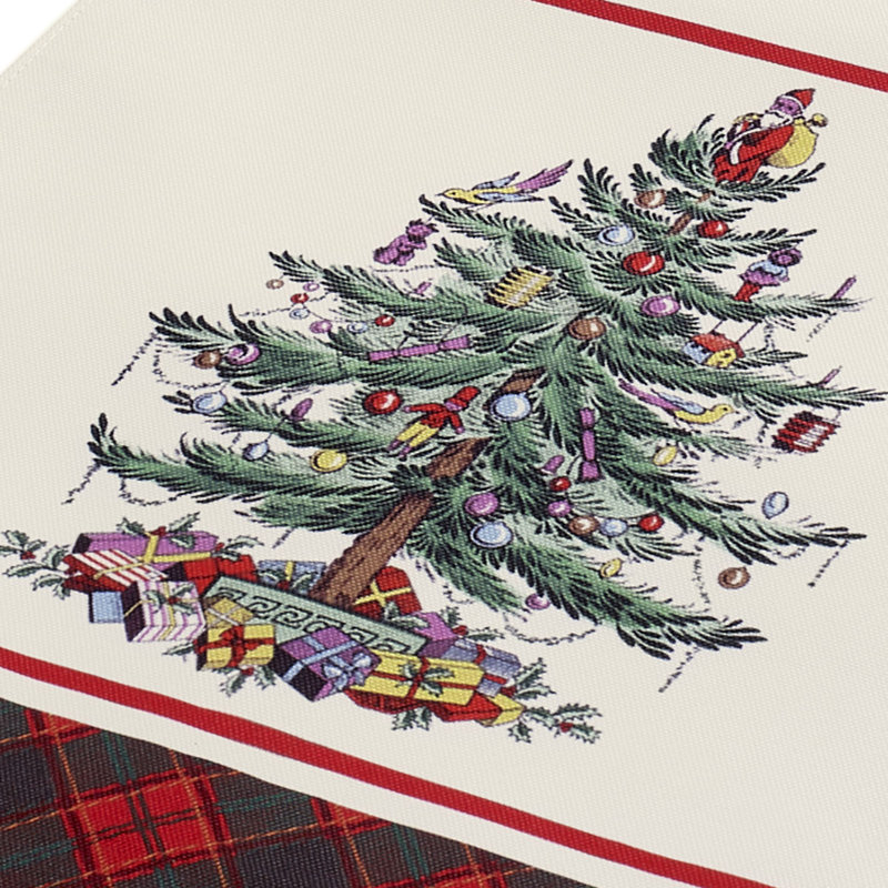 Off-White Christmas Tree Tartan Polyester Table Runner