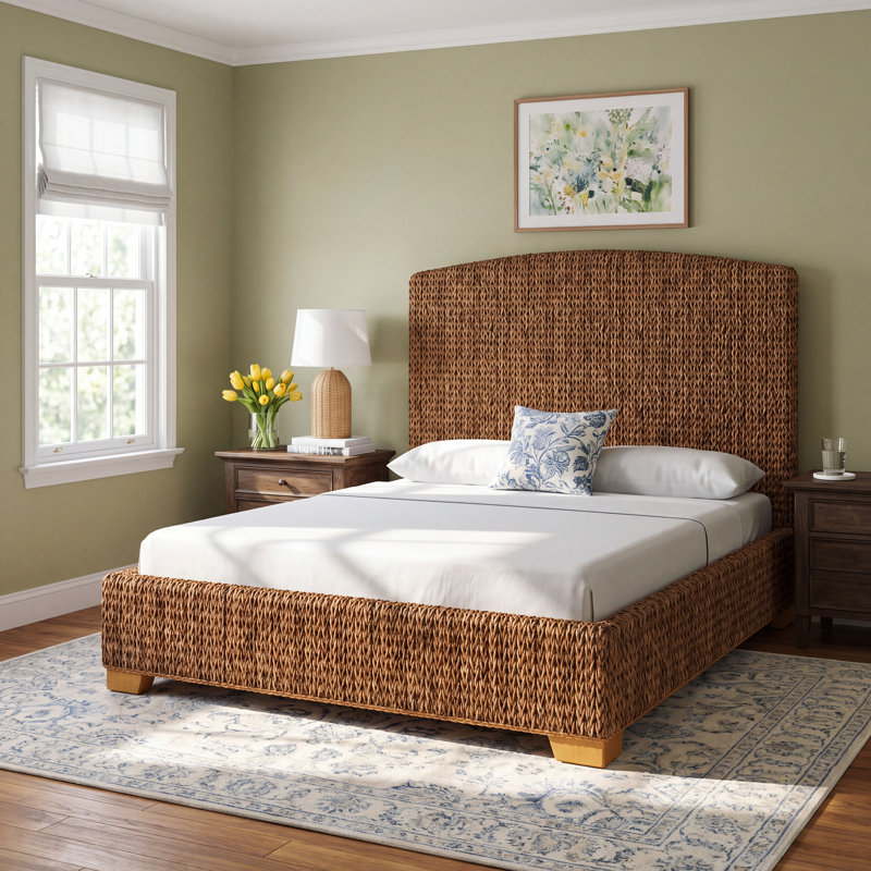 Arleen Banana Leaf Queen Panel Bed Amber, Queen