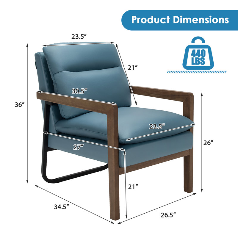 Upholstered Accent Chair, Blue 100% Linen