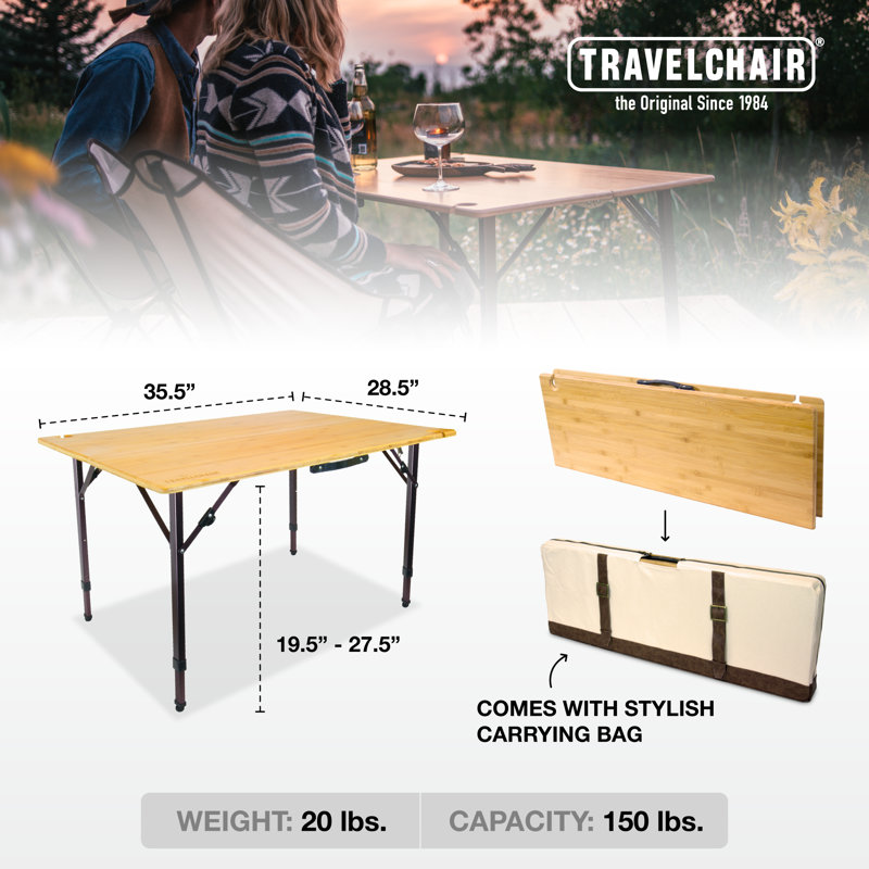 Adjustable Foldable Bamboo and Aluminum Dining Table