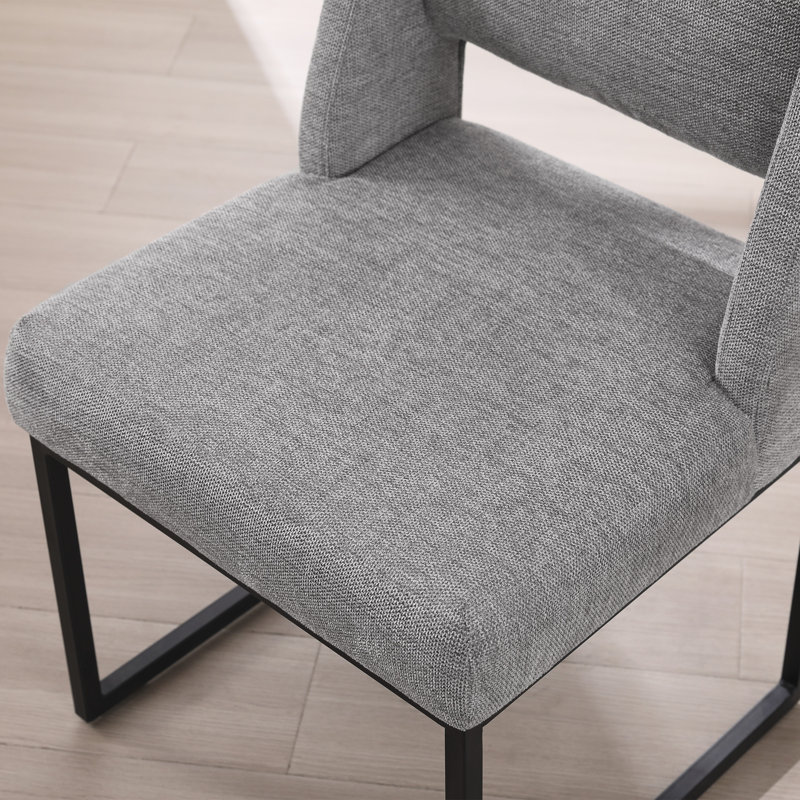 Markque 18.3" H Boucle/Linen Upholstered Parsons Chair with Metal Frame,  Linen Gray