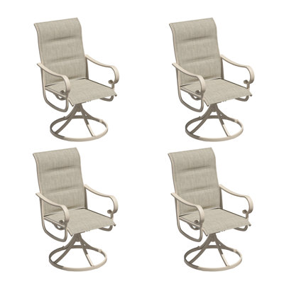 Ensemble de 4 chaises de jardin pivotantes à bascule, résistantes aux intempéries, avec dossier haut et structure métallique robuste, idéales pour la pelouse, la piscine et le jardin.