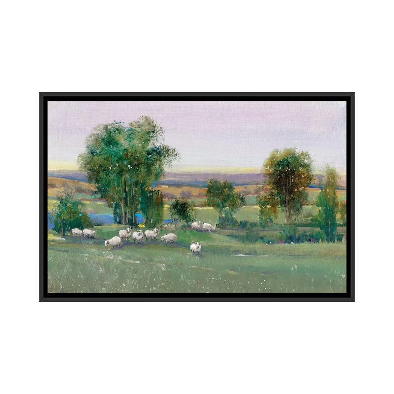 « field of brebis ii », reproduction de photo sur toile, H 18 po x l 26 po x P 1,5 po, Toile avec cadre noir