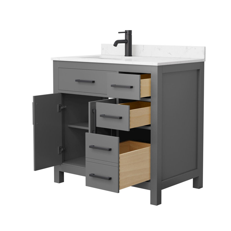Ensemble de meuble-lavabo simple 36 po avec plateau en marbre Beckett, Gris foncé, Noir mat, Marbre de culture de Carrare