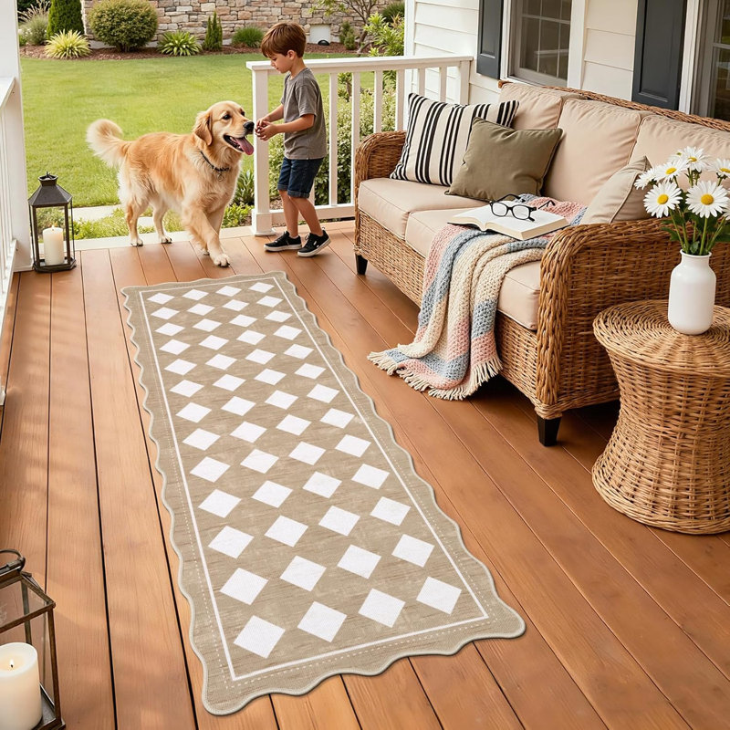 Checkered Easy Jute Runner Rug 2X6, Beige/Cream