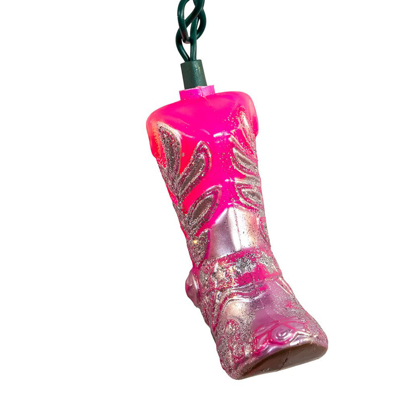 UL 10-Light Glittered Pink Boots Light Set - Thumbnail 4