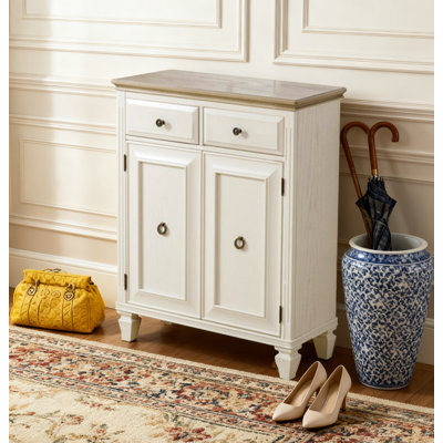 Range-chaussures en bois massif gris et blanc Manor