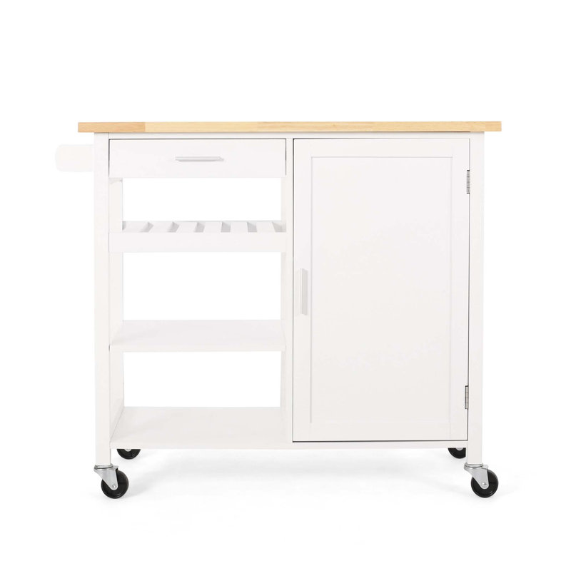 Chariot de cuisine en bois massif, Blanc
