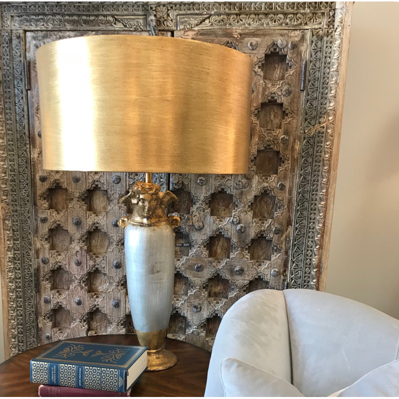 Hanksville Table Lamp in Gold and Silver with Gold Drum Shade, Gold/Silver