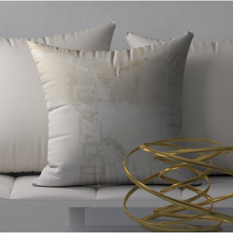 Reversible Throw Pillow, 24" x 24", White/Beige Abstract
