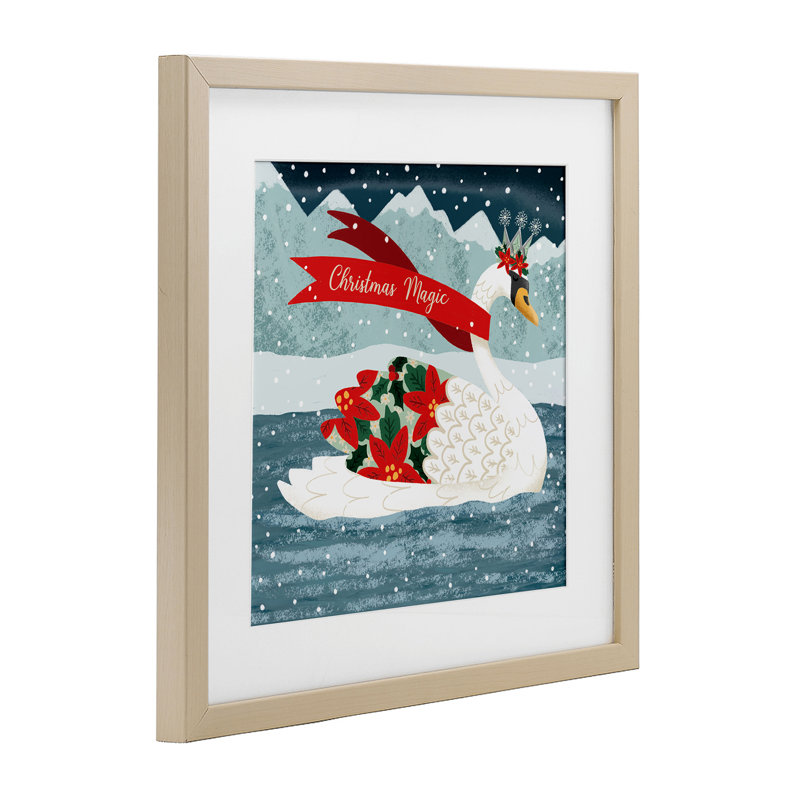 «Christmas Magic Enchanted Swan», reproduction sous verre encadrée, design par Jilly Jack Designs, Cadre de récolte en pin