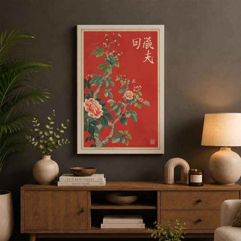 Eastern Blossoms Japandi - Wrapped Canvas, 18x12 - 45.7 x 30.5 cm, Ochre Border