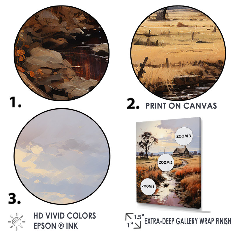 «Rustic Pareries Landscape Farmhouse I - Prairies Wall Art Living Room», Cadre flottant naturel, H 44 po x l 34 po x P 1,5 po