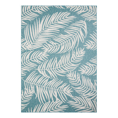 Pinion Floral Machine Woven Polypropylene Indoor / Outdoor Area Rug in Teal