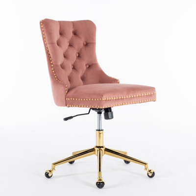 Modern Velvet Upholstered Tufted Button Home Office Chair, Swivel Armless Desk Chair