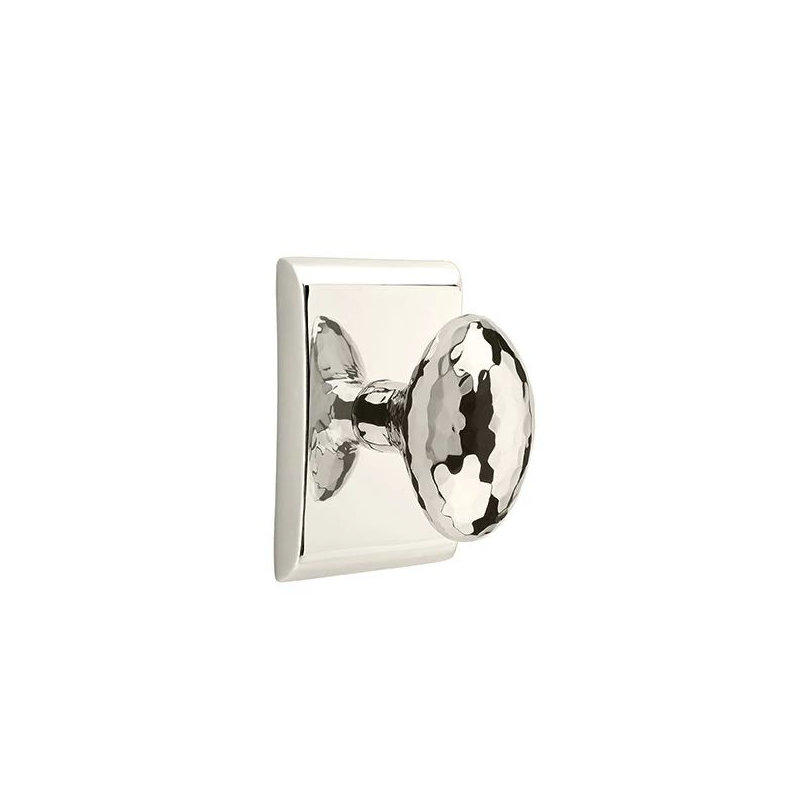 Emtek Privacy Interior Mortise Set w/ Neos Rosette & Hammered Egg Knob (LH), Polished Nickel