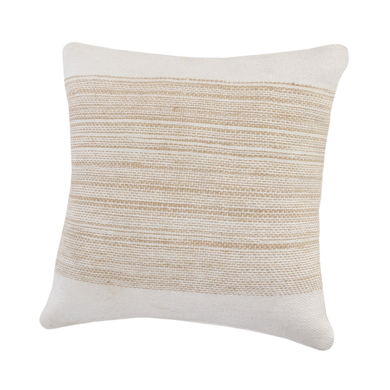 Ivory and Tan Striped Jute Cotton 20" Square Throw Pillow