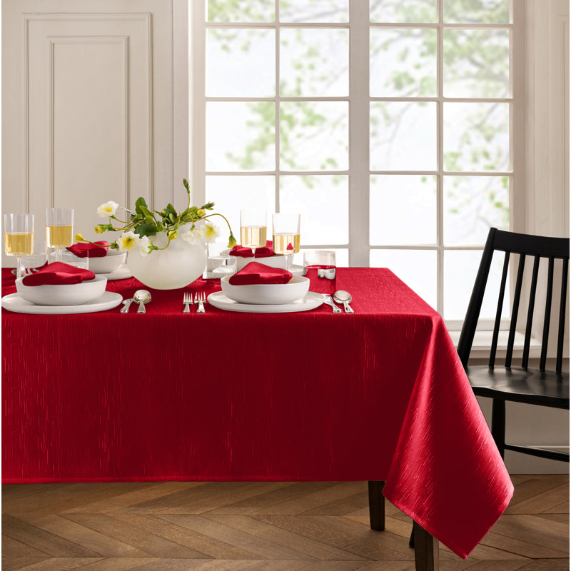 Brosh Solid Texture Water and Stain Resistant Polyester Rectangle Tablecloth, Red, 102" x 60"