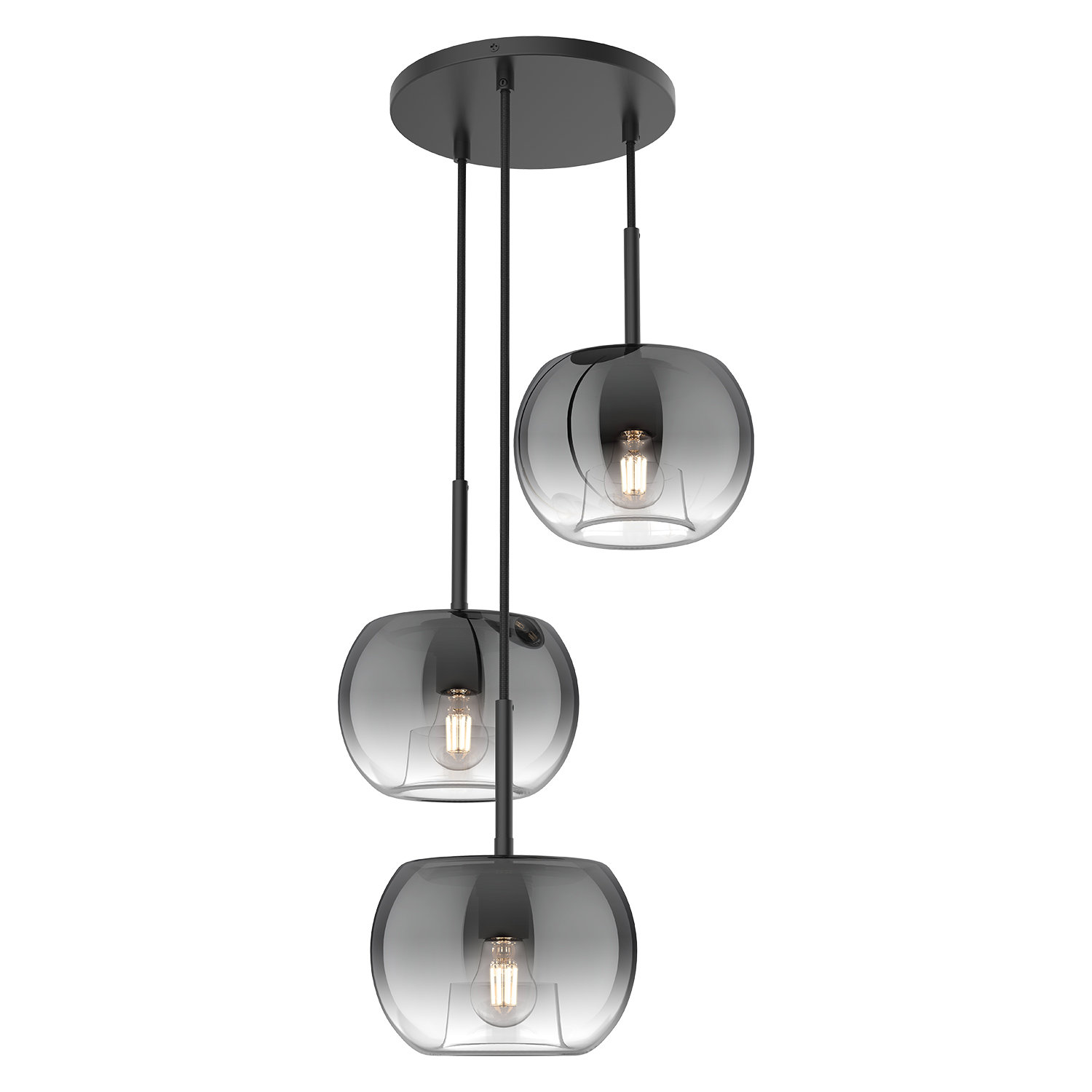 Samar 3 Light Glass Steel Pendant, Black/Smoked