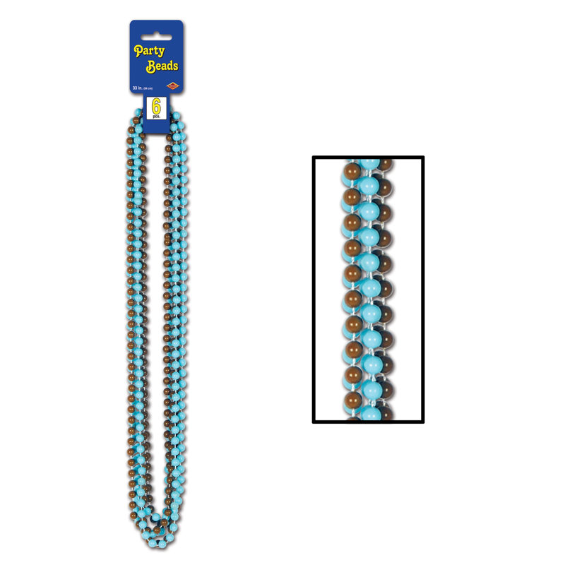Perles de fête - petites rondes - 7 mm - paquet de 12, Bleu clair/brun