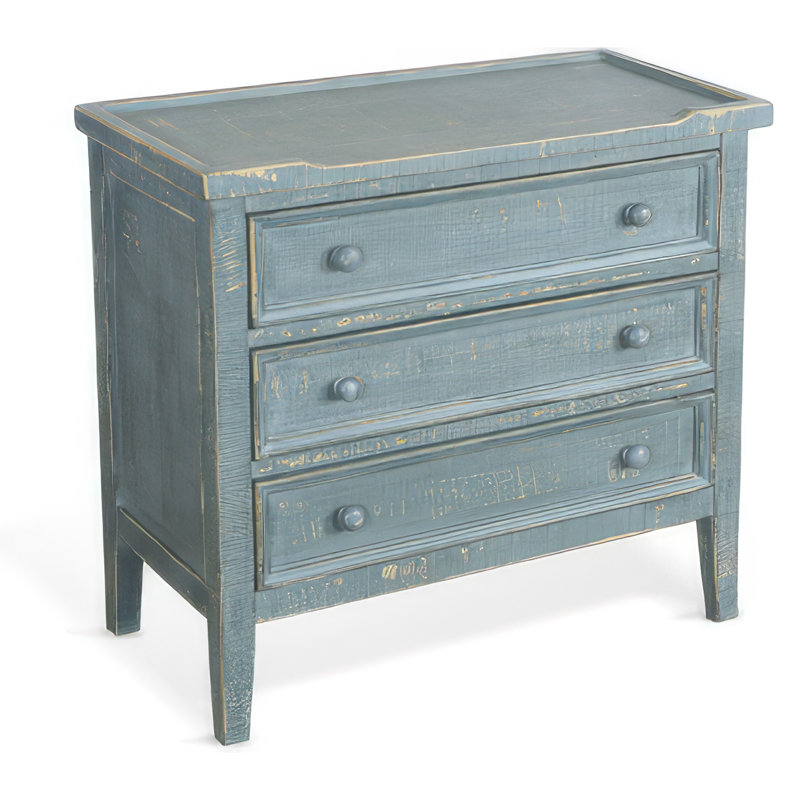 Table de bout d'appoint à 3 tiroirs de style rustique en acajou blanc de 28 po, Vert