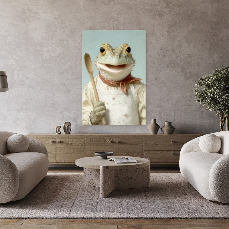 Art mural contemporain Happy Frog Cook, H 48 po x l 32 po