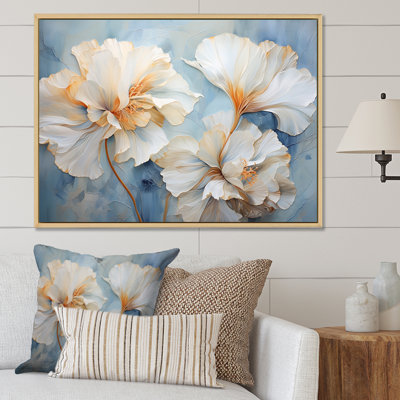 Œillets beiges sur fond bleu III sur toile
