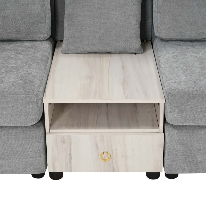 Canapé modulaire rembourré avec accoudoirs de rangement et console centrale pour salon Modern, Gris