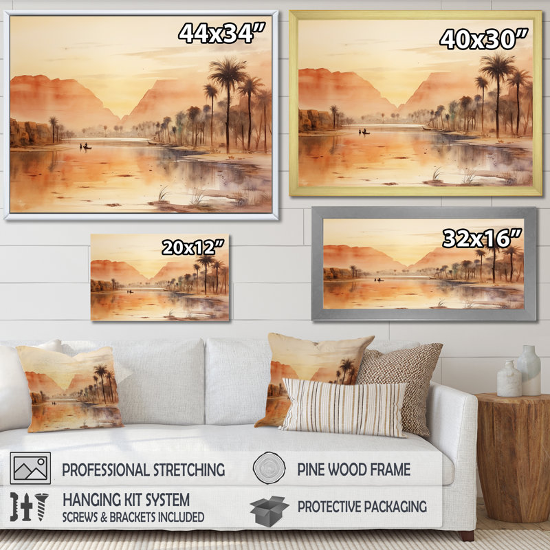 Ancienne rivière égyptienne, impression sur toile encadrée, H 16 po x l 32 po x P 1 po, Toile tendue