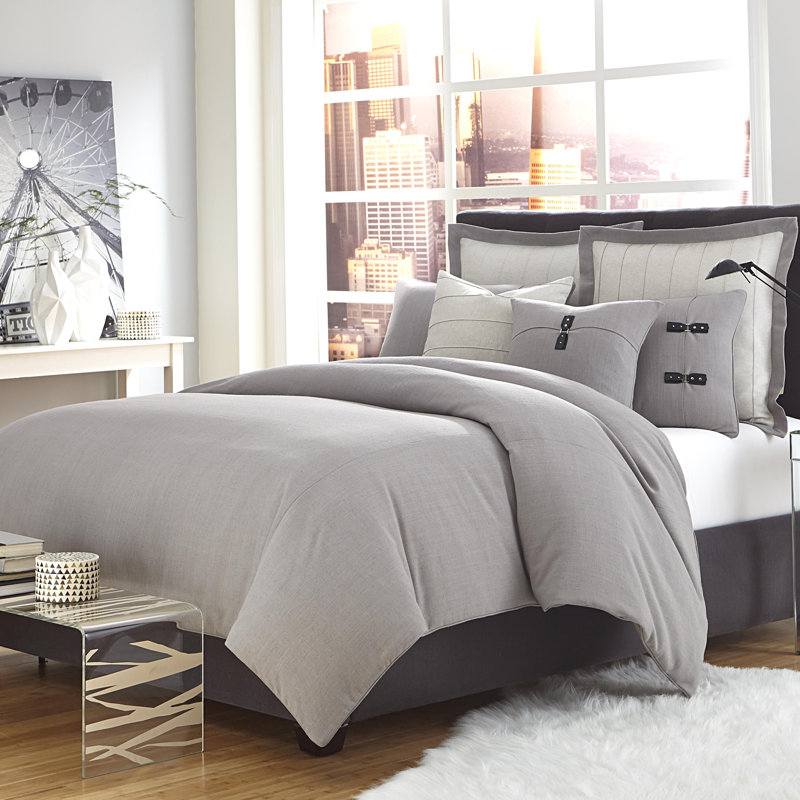 Fusion Duvet Set - Gray, Queen Duvet Cover + 4 Shams + 2 Throws Pillows