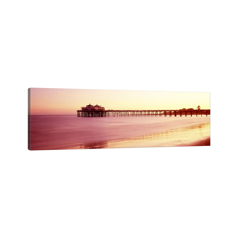 Pier at Sunrise, Malibu Pier, Malibu, Los Angeles County, California, USA 1 Piece Wrapped Canvas Panoramic Wall Art
