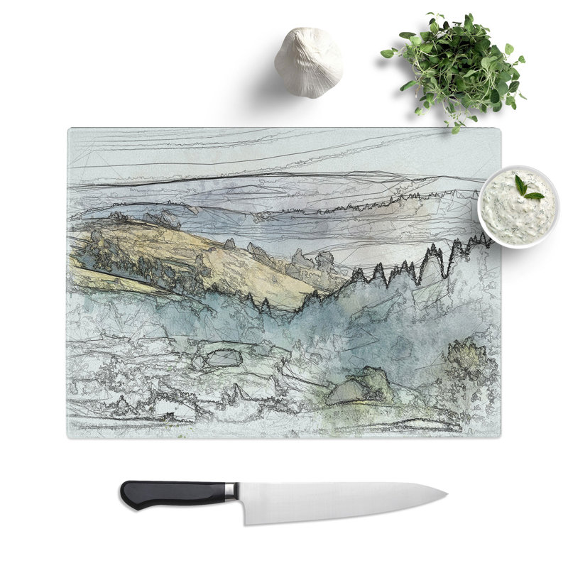 Tempered Glass Rolling Hills of India Chopping Board, 20 cm x 28.5 cm