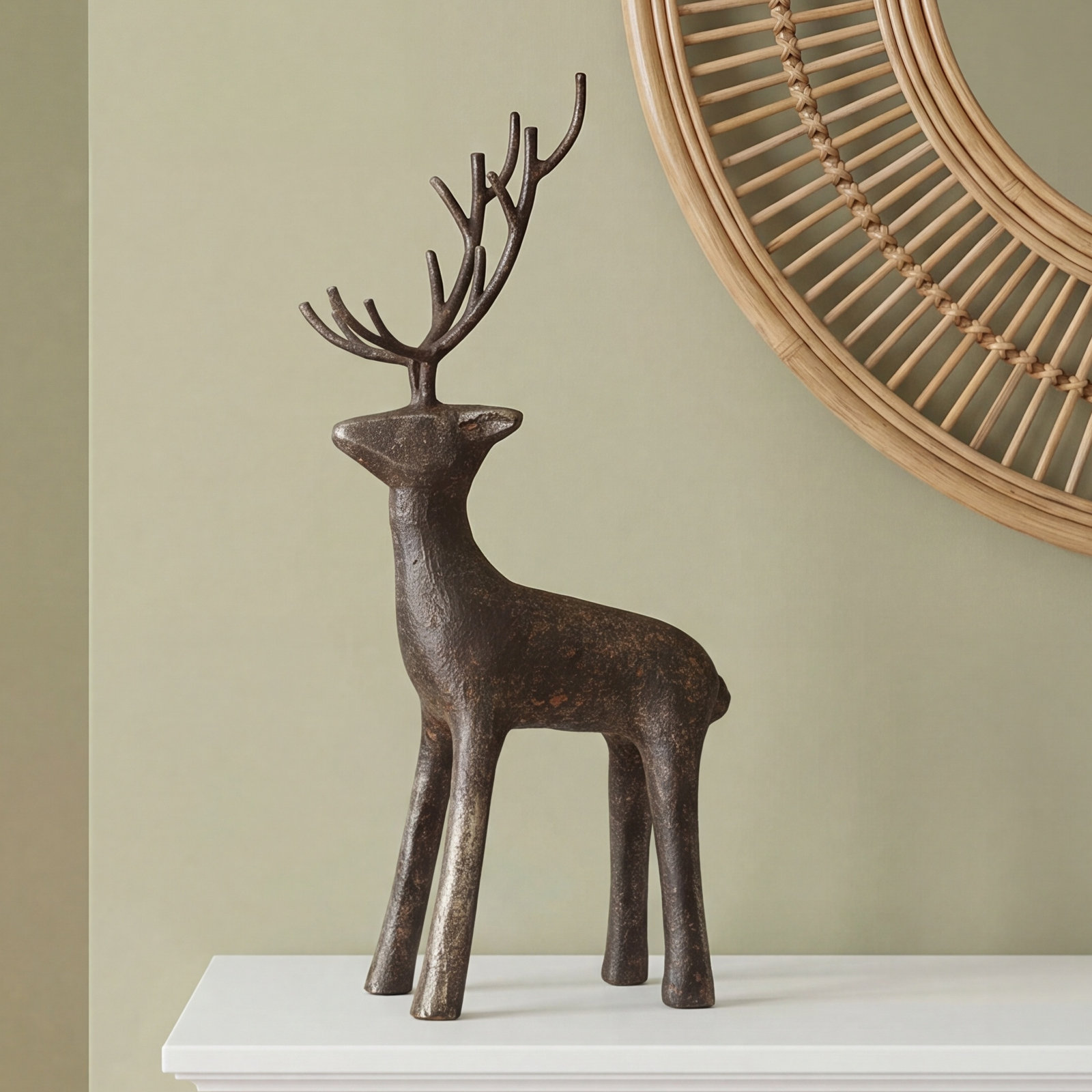 Cast Iron Standing Deer Figurine, 11.8" H X 4.9" W X 2.4" D