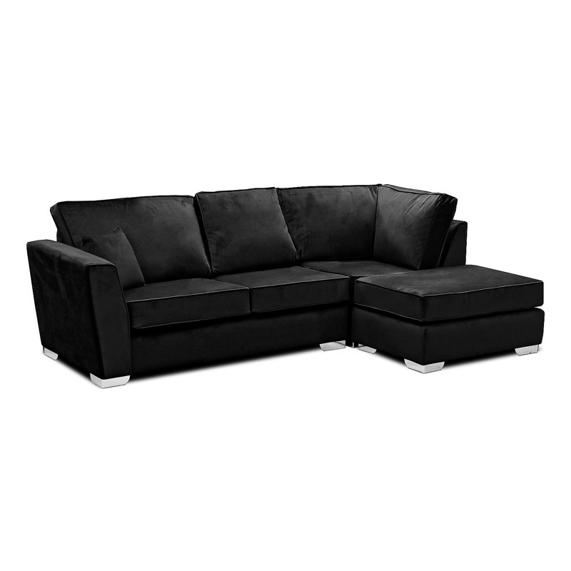 Quade 4 Seater Velvet Corner Sofa , Right Hand Facing, Black