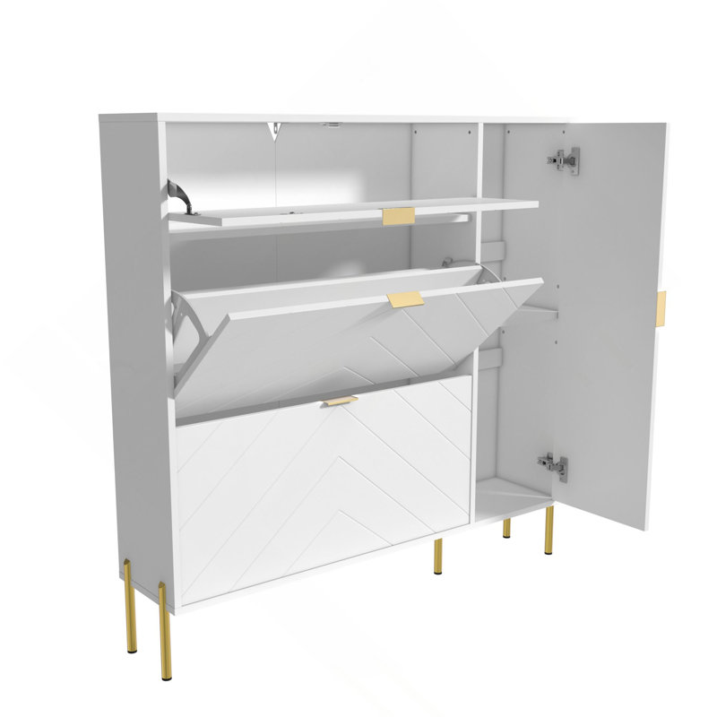 Armoire de rangement en MDF pour chaussures avec tiroirs et tablettes rabattables, Blanc