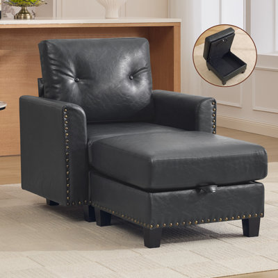 Canapé modulaire en similicuir avec repose-pieds de rangement