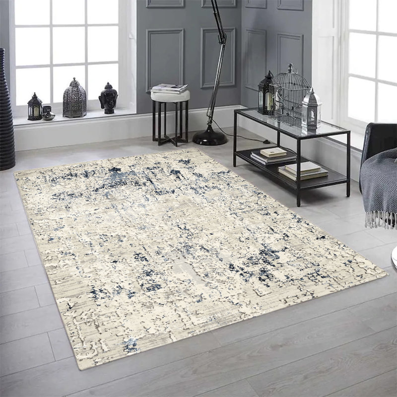 Tapis abstrait bleu et gris, Rectangle 2 pi x 3 pi